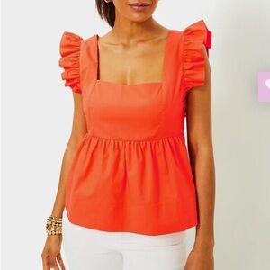Lilly Pulitzer Orange Flamingo Feather Tiana Top, EUC, size 4